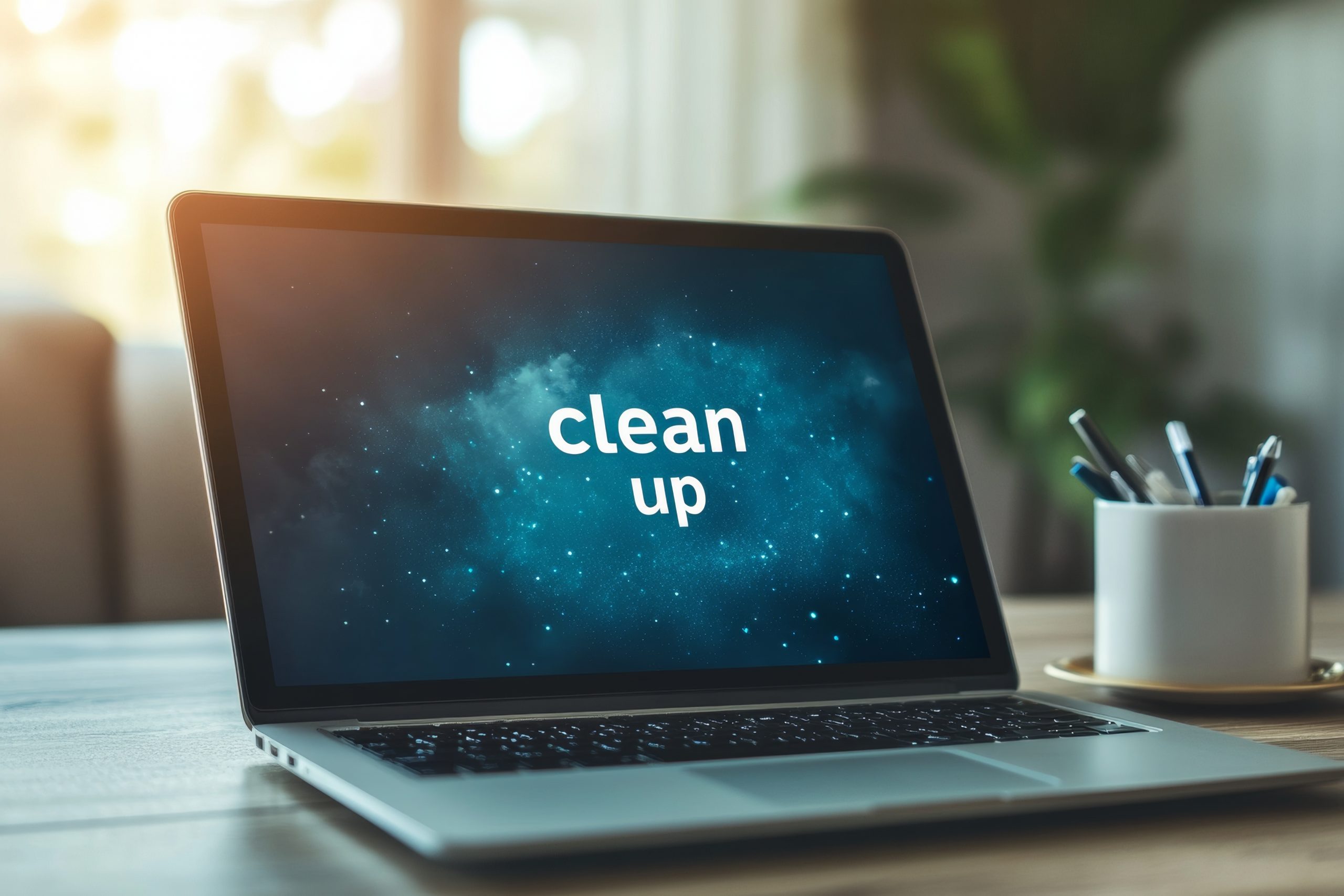 LÖSUNG N Leistungen IT Architektur Motiv: Laptop mit "Clean up" auf dem Bildschirm